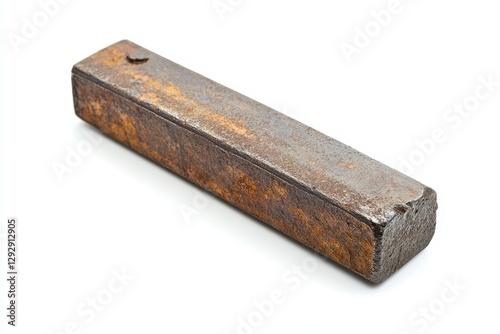 Single rounded square steel bar on white background