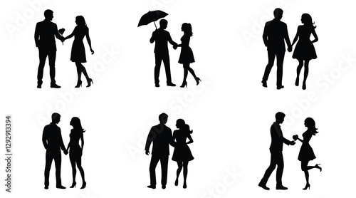 Romantic couple silhouette vector set