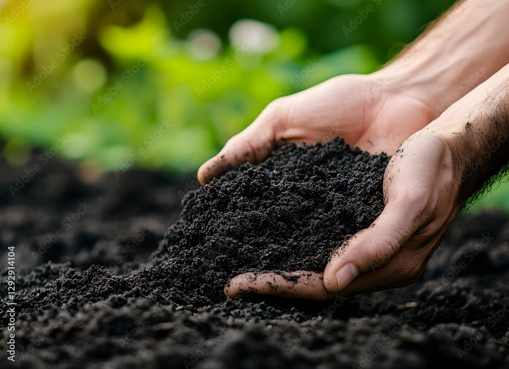 A focused view of a persons hand grasping a handful of texturerich soil in natural lighting A focused view of a persons hand grasping a handful of texturerich soil in natural lighting