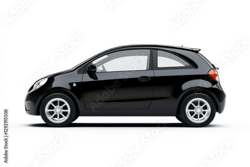 a modern black compact car isolated on white