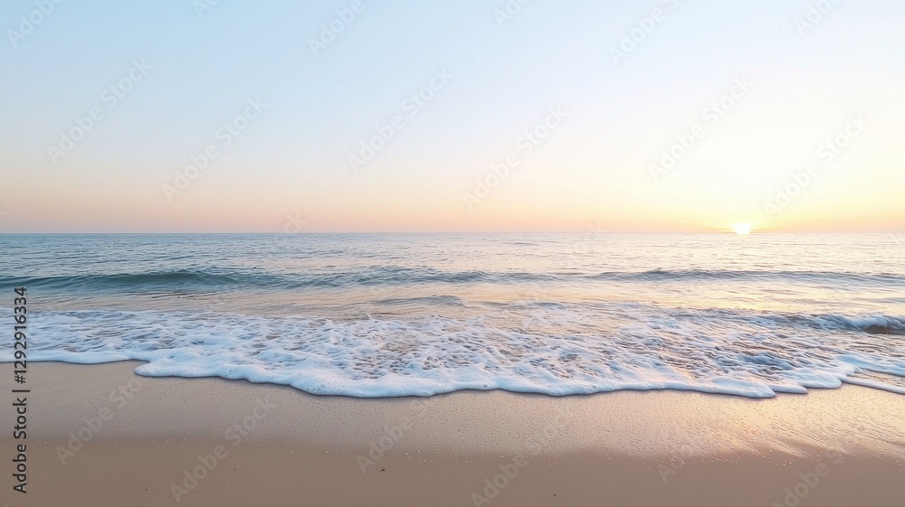Serene ocean shore at sunrise with gentle waves and soft sunlight on the horizon, creating a peaceful ambiance. Serene ocean shore at sunrise with gentle waves and soft sunlight on the horizon, creating a peaceful ambiance.