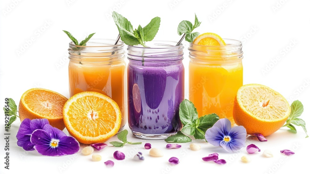 Fototapeta premium Butterfly pea juice and orange drink isolated on white background