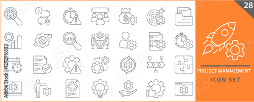 Project management icon collection. Time management and planning concept. Vector icon set.