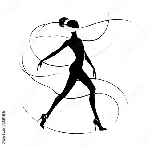 Strip dance, vogue dance, Stylish dancer performing strip dance with dynamic flow and confident expression on a white background, vector