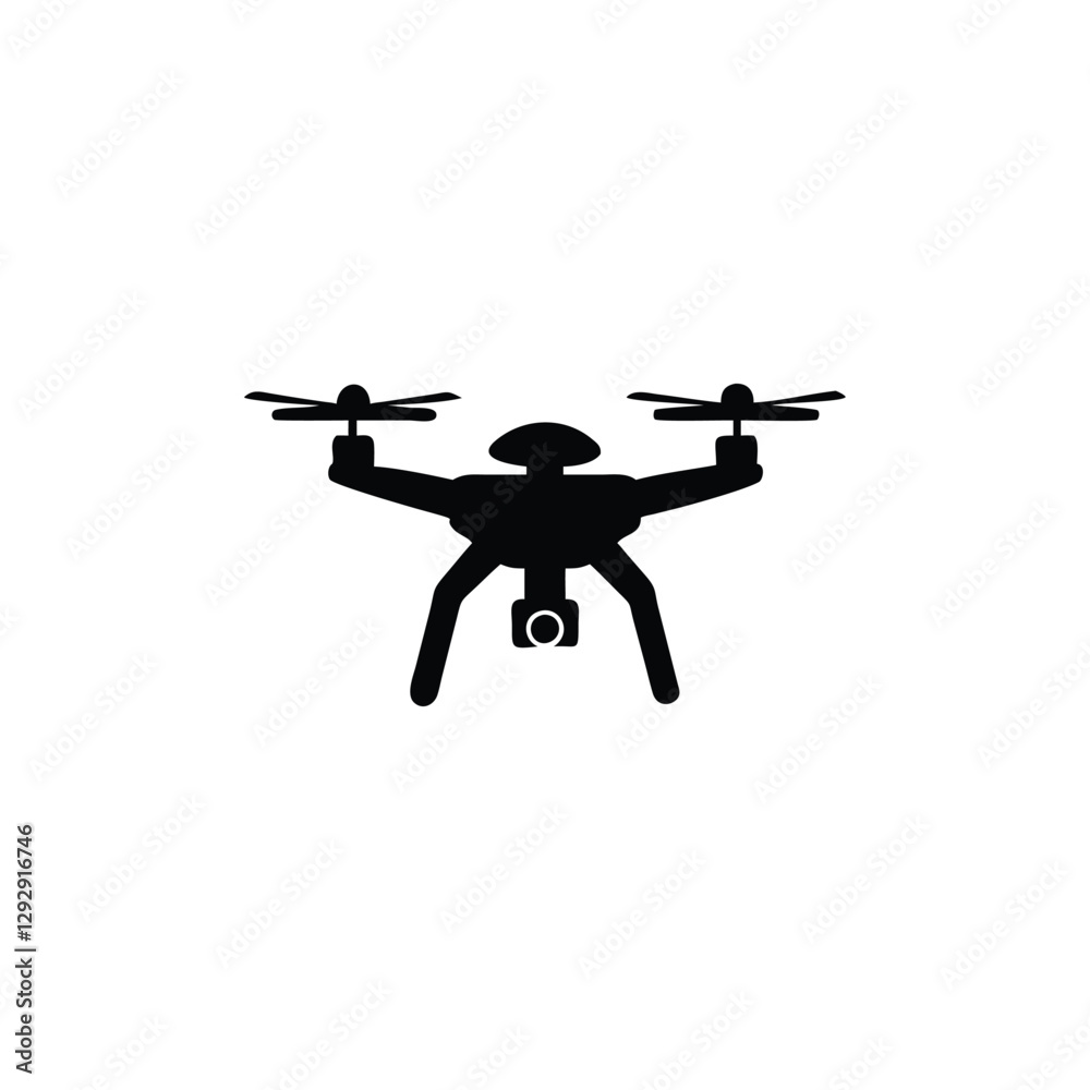 Drone Silhouette - Black Vector Quadcopter Icon with Camera Drone Silhouette - Black Vector Quadcopter Icon with Camera
