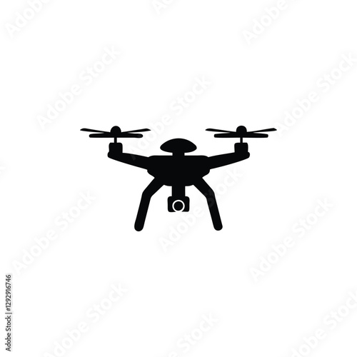 Drone Silhouette - Black Vector Quadcopter Icon with Camera