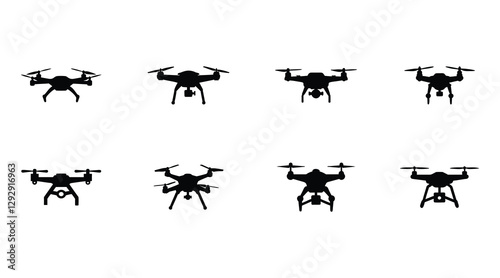 Drone Silhouette - Black Vector Quadcopter Icon with Camera
