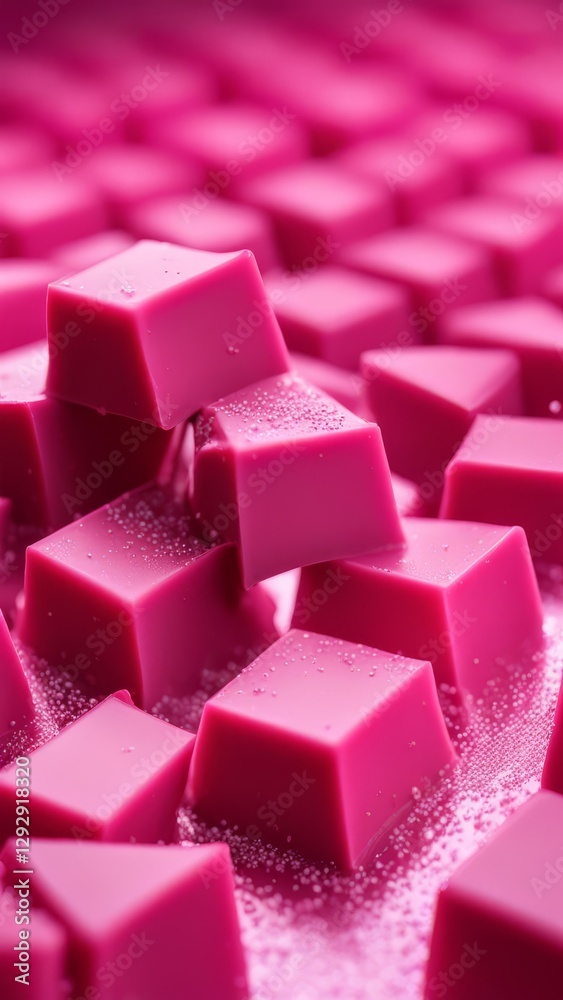 Pink jelly cubes with sugar crystals in macro shot, abstract geometric pattern of sweet dessert background Pink jelly cubes with sugar crystals in macro shot, abstract geometric pattern of sweet dessert background