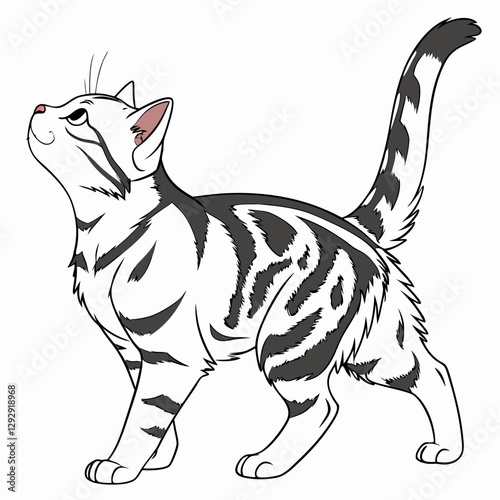 Realistic full-body American Shorthair cat on a white background