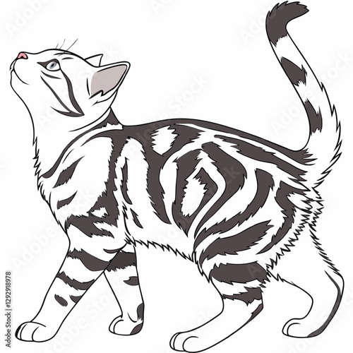 Realistic full-body American Shorthair cat on a white background
