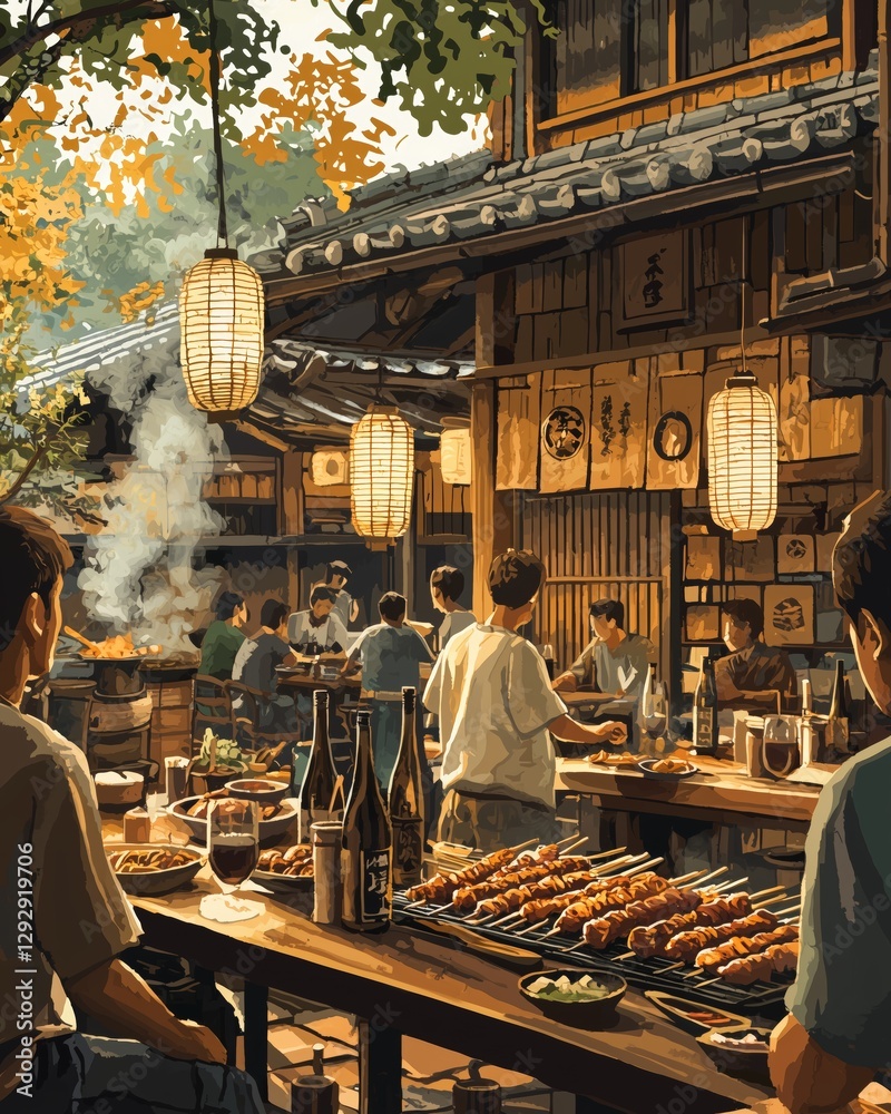 Naklejka premium Traditional Outdoor Dining Experience in Autumn