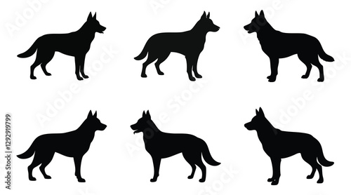German Shepherd Dog Silhouettes – Black and White Vector Icons