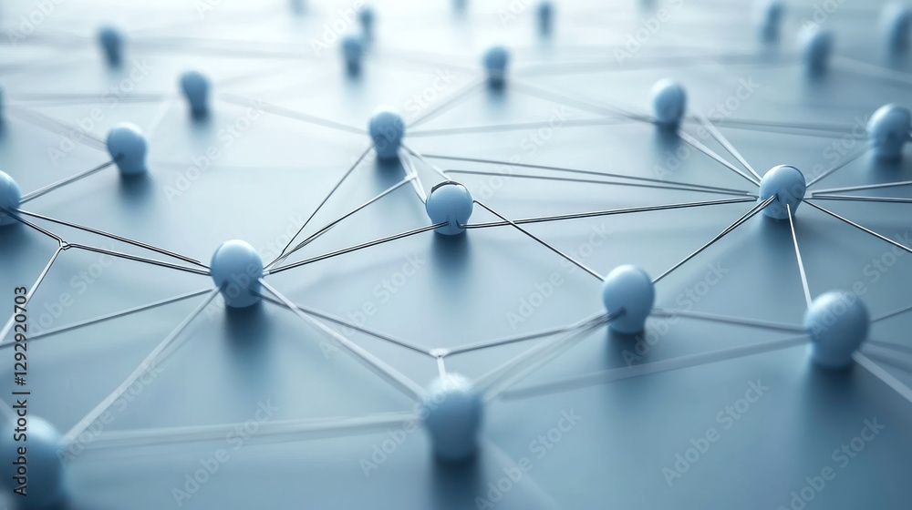 Abstract network of interconnected light blue spheres connected by thin white lines on a light blue background. Abstract network of interconnected light blue spheres connected by thin white lines on a light blue background.