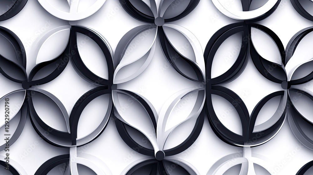 A seamless geometric pattern of interlocking circles in monochrome tones. A seamless geometric pattern of interlocking circles in monochrome tones.