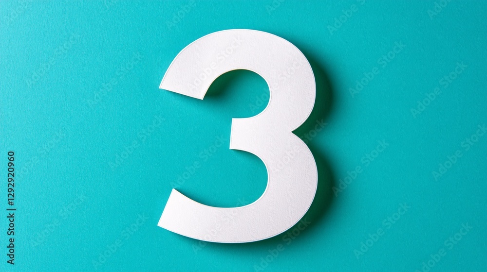 minimalist white number three on turquoise background for creative projects minimalist white number three on turquoise background for creative projects