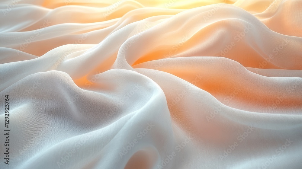 Fototapeta premium Soft, flowing white fabric with warm light illuminating gentle folds and textures. Abstract elegance and purity concept