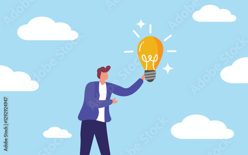 A person experiencing a moment of inspiration, depicted with a glowing light bulb above their head, symbolizing creativity, innovation, and the birth of a new idea.