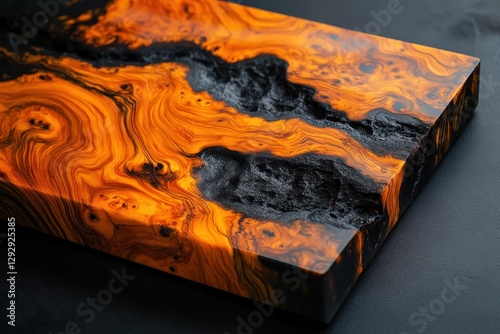 Stabilized burl wood with epoxy resin casting background