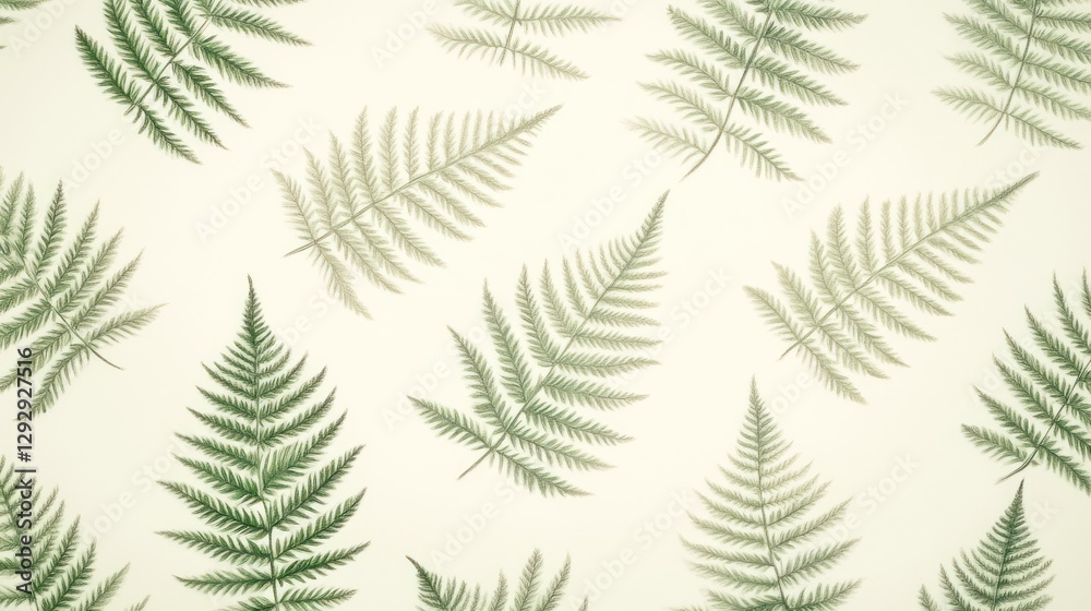 Fern leaves pattern, flat lay, pastel background, design element Fern leaves pattern, flat lay, pastel background, design element