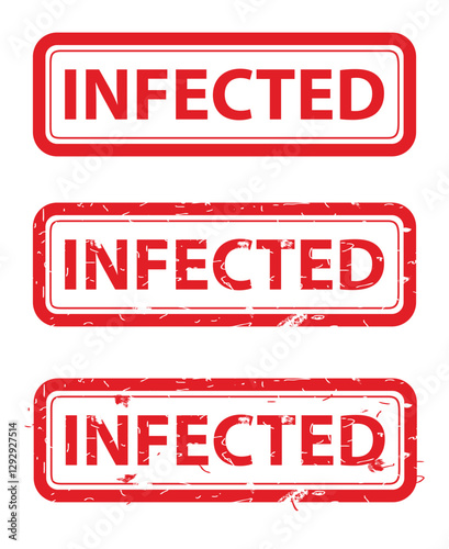 Infected, Set Rectangle Red Vector Rubber Stamp Effect at White Background