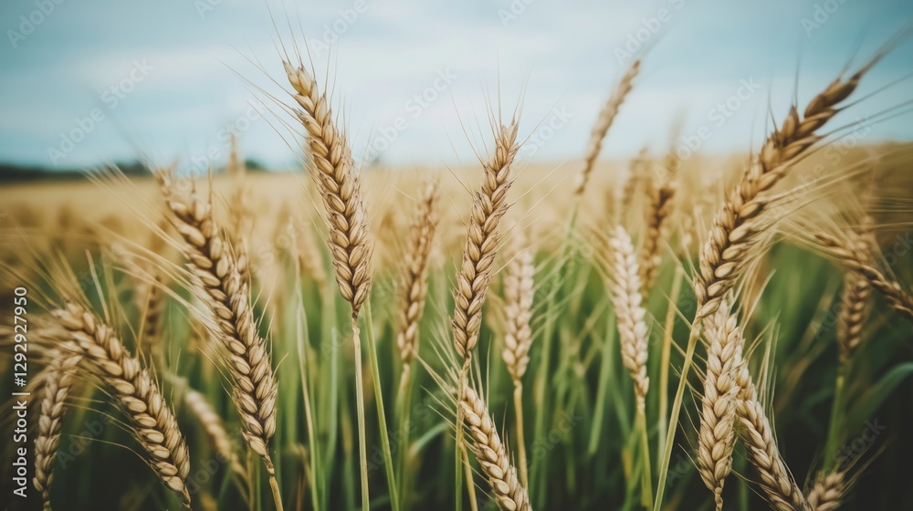 Ripe wheat field, sunny day, harvest, agriculture, background blur, food production Ripe wheat field, sunny day, harvest, agriculture, background blur, food production