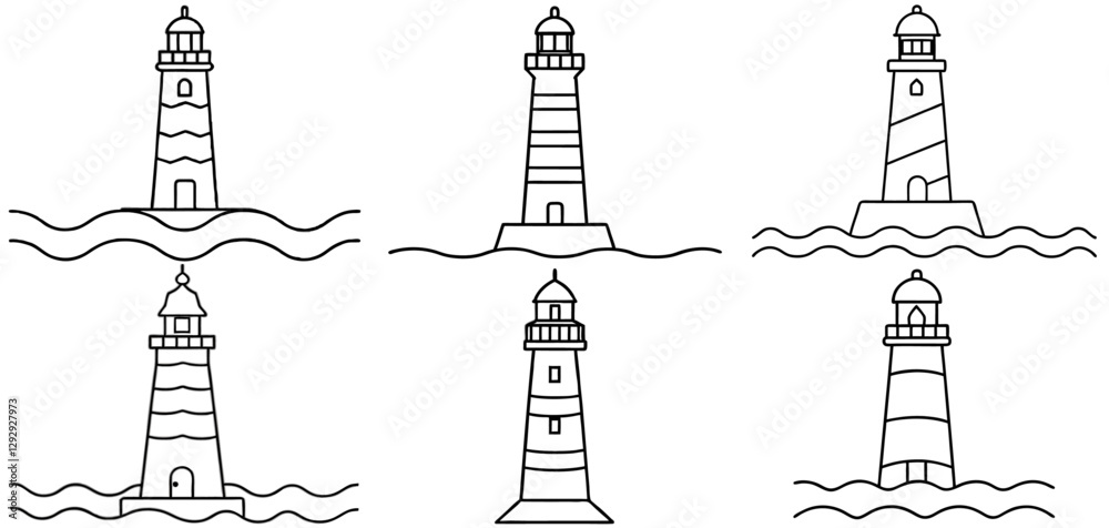 Fototapeta premium lighthouse Outline Coloring Page Printable Line Art Drawing