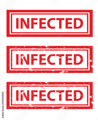 Infected, Set Rectangle Red Vector Rubber Stamp Effect at White Background