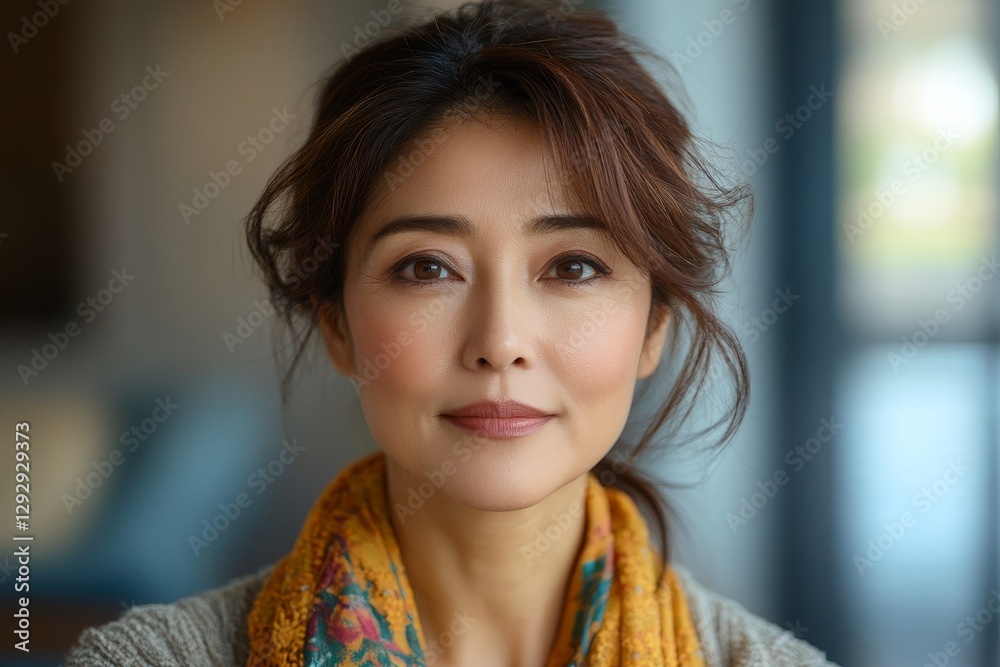 closeup authentic portrait of middle-aged Asian woman, lifestyle closeup authentic portrait of middle-aged Asian woman, lifestyle