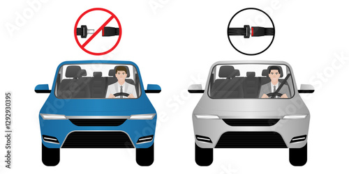 Man Fasten Seat Belt while Driving a Car. Safety First and Drive Safety Concept. 