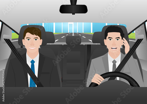 A Man Calling on Phone While Driving a Car. Do Not Use Phone While Driving. Careless and Dangerous Driving Behavior. Vector Illustration. 