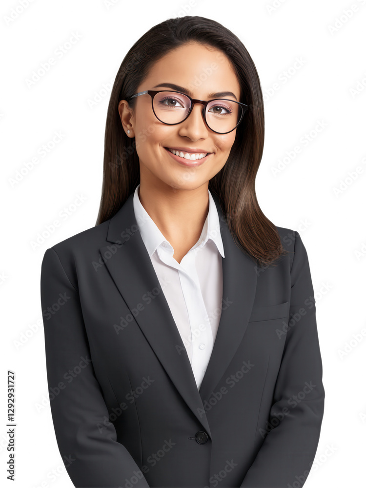 Close-up of Latina woman in glasses, radiant and friendly, isolated on transparent background. Close-up of Latina woman in glasses, radiant and friendly, isolated on transparent background.