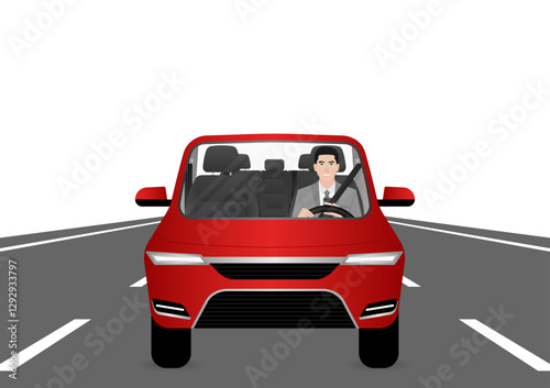 A Man Using Phone Texting Message While Driving a Car. Do Not Use Phone While Driving. Careless and Dangerous Driving Behavior. Vector Illustration. 