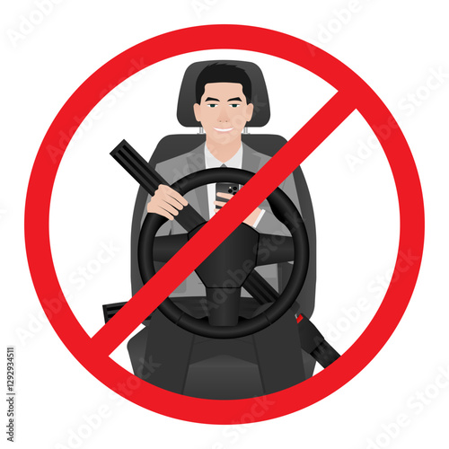 A Man Using Phone Texting Message While Driving a Car. Do Not Use Phone While Driving. Careless and Dangerous Driving Behavior. Vector Illustration. 