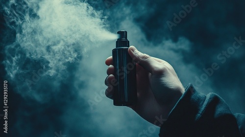 hand holding a spray can. Man perfume bottle. Aroma. background. Fashion.