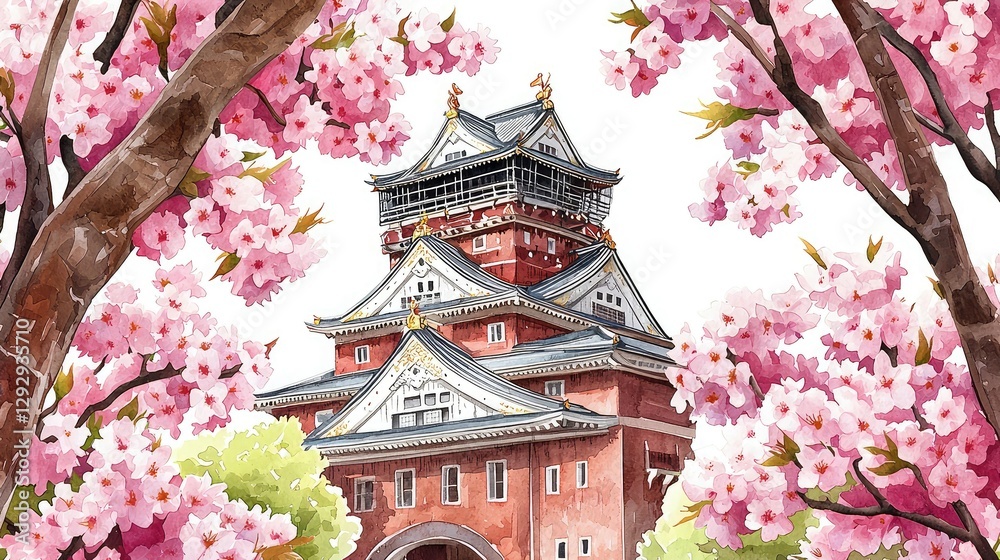 A vibrant illustration of a traditional Japanese castle framed by blooming cherry blossoms, showcasing cultural beauty and serene landscapes. A vibrant illustration of a traditional Japanese castle framed by blooming cherry blossoms, showcasing cultural beauty and serene landscapes.
