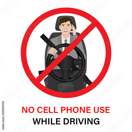 A Man Calling on Phone While Driving a Car. Do Not Use Phone While Driving. Careless and Dangerous Driving Behavior. Vector Illustration. 