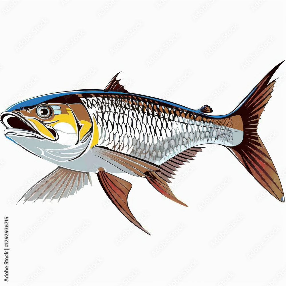 Fototapeta premium detailed illustration of fish with vibrant colors and intricate patterns, showcasing its fins and scales. fish appears dynamic and lively, swimming gracefully through water