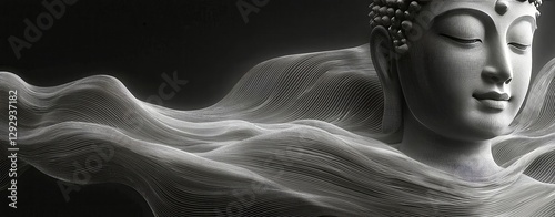 Serene Buddha Abstract Black and White Digital Art