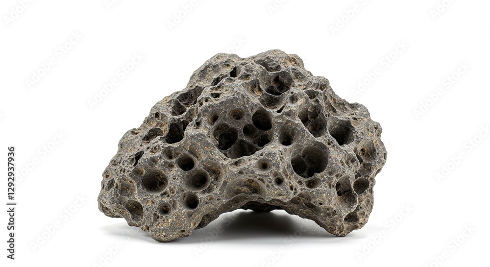 Porous Rock Specimen with Many Holes on a Clean White Background Porous Rock Specimen with Many Holes on a Clean White Background
