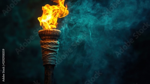 Fototapeta Naklejka Na Ścianę i Meble -  Burning torch in dark jungle