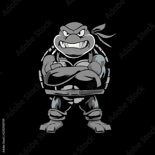 ai174046357137Angry cartoon turtle mascot in a strong, fighting pose. Perfect for sports team logos, gaming mascots, martial arts brands, or character design. Features a bold, muscular style wi_17.eps