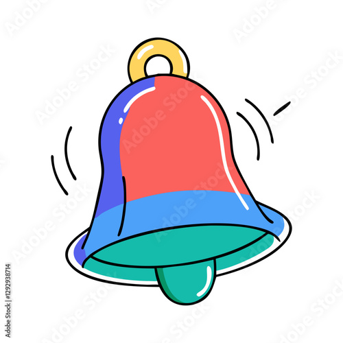 Vector illustration of a colorful ringing bell, symbolizing alerts, notifications, and announcements. Simple and playful design.