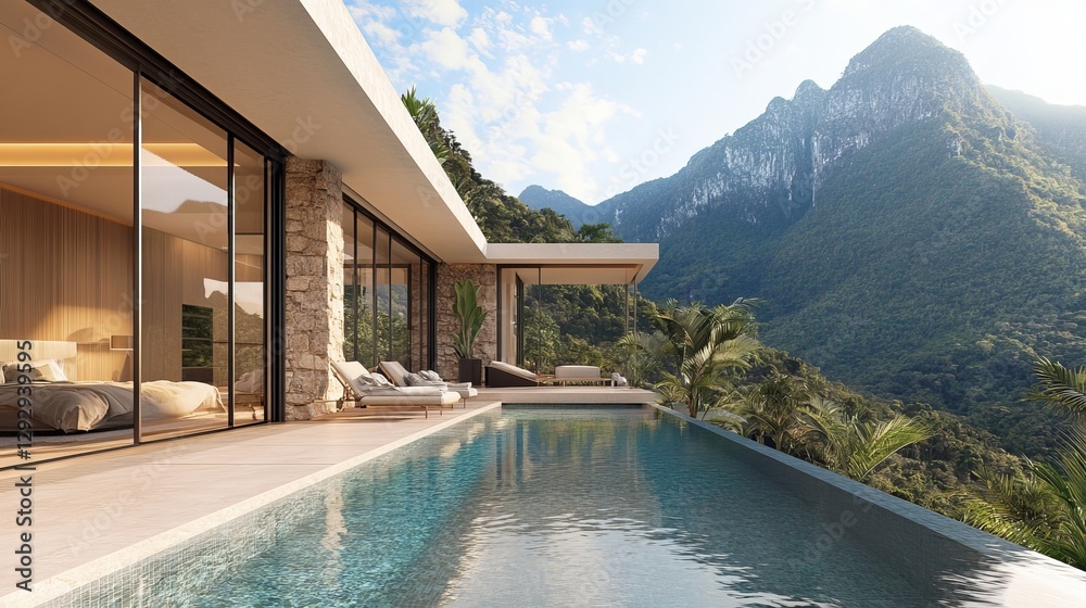 Fototapeta premium luxury villa with an infinity pool overlooking scenic mountains