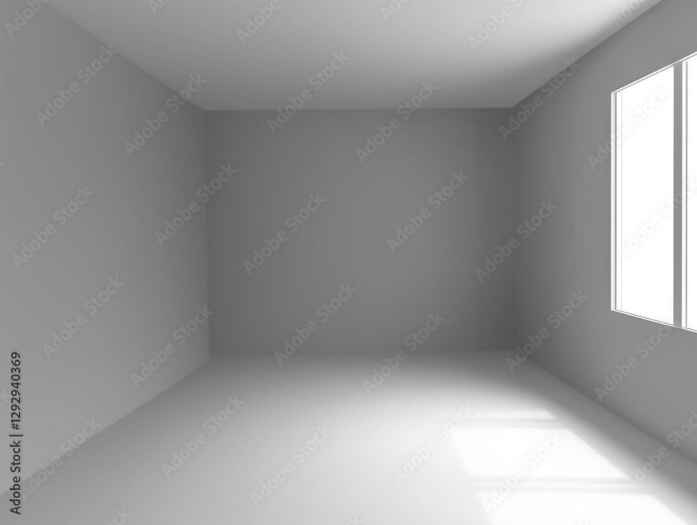 A minimalist, empty room with soft light streaming through a window. A minimalist, empty room with soft light streaming through a window.