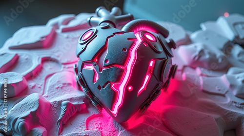 A high-tech heart with circuits and glowing neon veins photo