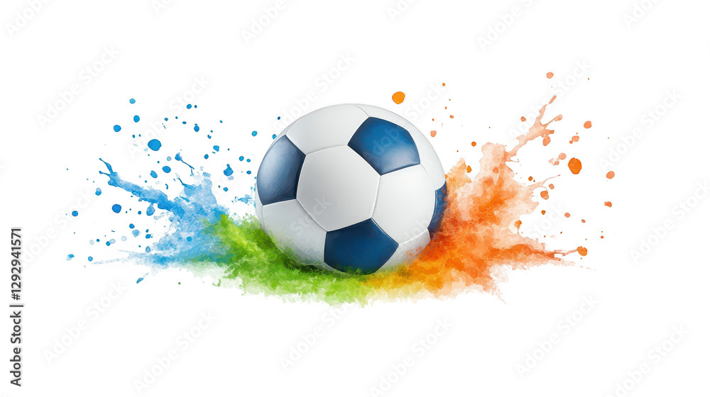 Fototapeta premium Vibrant soccer ball exploding with a dynamic splash of paint, colorful sports design