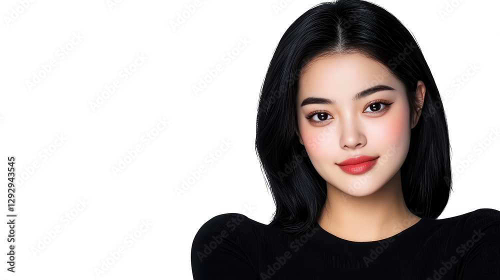 Stylish dark haired woman in black shirt, minimalist fashion portrait Stylish dark haired woman in black shirt, minimalist fashion portrait