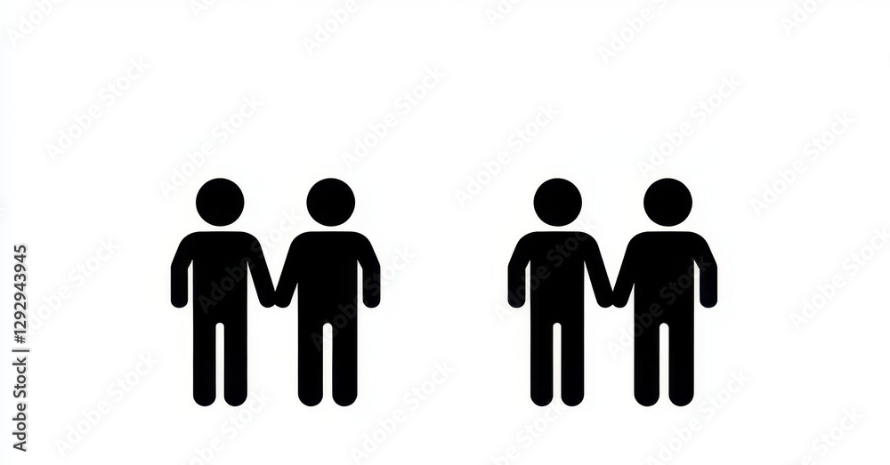 Four Abstract Figures Representing Friendship and Unity in Minimalist Style Illustration