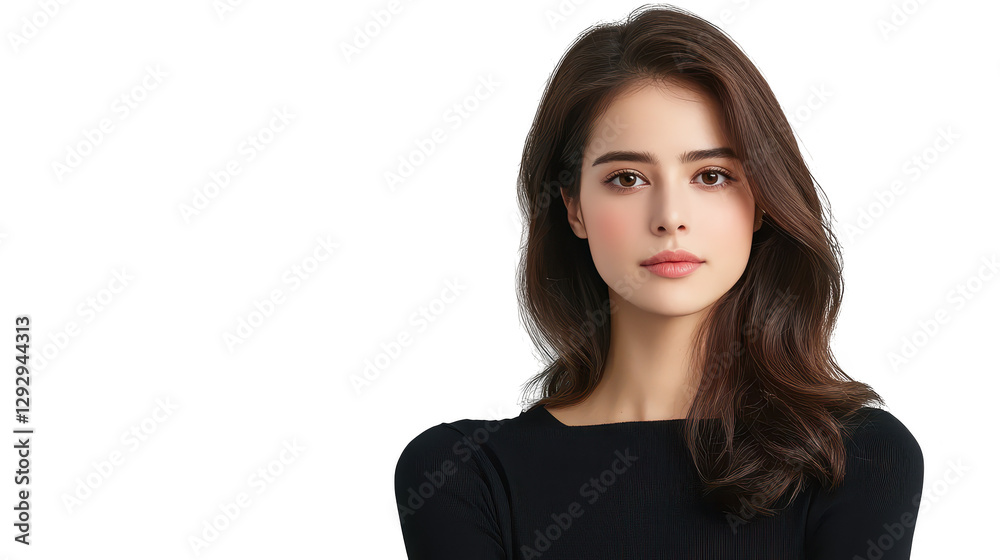Elegant woman with flowing hair, timeless portrait in simple black top Elegant woman with flowing hair, timeless portrait in simple black top
