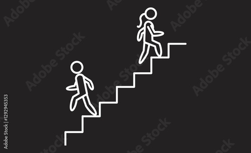 階段を上る人と下る人のシンプルな線画アイコン